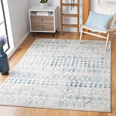 SAFAVIEH Tulum Collection Runner Rug - 2' x 8', Ivory & Grey, Moroccan Boho Distressed Design, Non-Shedding & Easy Care, Ideal for High Traffic Areas in Living Room, Bedroom (TUL240A) in Saudi Arabia