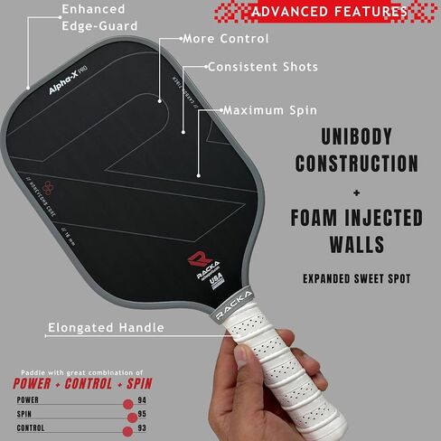 RACKA 2024 Alpha-X/Delta-X Pro Raw Carbon Fiber Pickleball Paddle, 16mm Toray T700 Thermoformed with Foam Injected Walls - Carbon Friction Textured Surface with Expanded Sweet Spot. USAPA Approved in Saudi Arabia