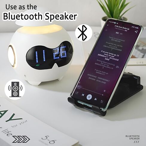 feifuns 2024 ساعة منبه هدية مع منبه مزدوج لطيف، مكبر صوت بلوتوث، ضوء ليلي LED بجانب السرير، ساعة منبه رقمية لغرفة النوم تعمل بمنفذ USB، هدايا للأطفال الصغار البالغين، وردي in Kuwait