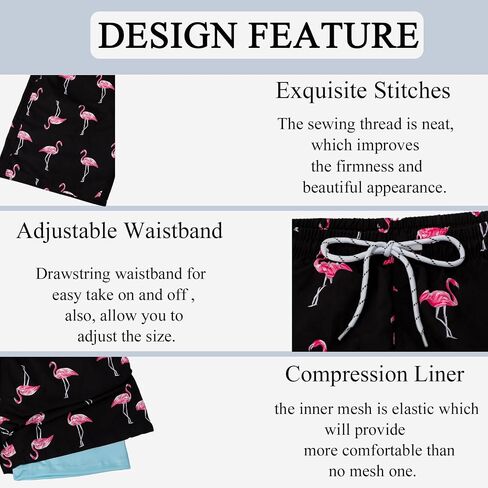 Mens Swim Trunks with Compression Liner 5" in Inseam Swimwear Quick Dry Beach Shorts 2 in 1 Bathing Suit in Saudi Arabia