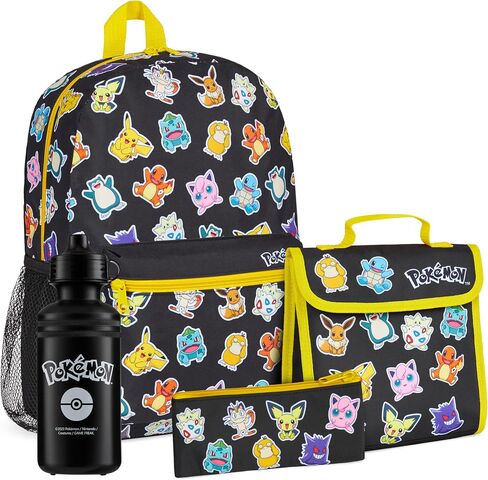 Pokemon Kids Backpack 4 Piece Set School Supplies Rucksack Insulated Lunch Box Kids Pencil Case BPA Free 500ml Water Bottle Pikachu Back to School Gifts for Boys (Black/Multi) in Saudi Arabia
