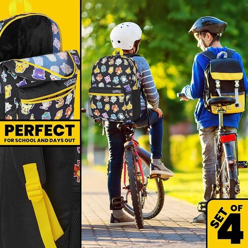 Pokemon Kids Backpack 4 Piece Set School Supplies Rucksack Insulated Lunch Box Kids Pencil Case BPA Free 500ml Water Bottle Pikachu Back to School Gifts for Boys (Black/Multi) in Saudi Arabia