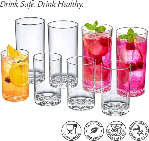 Amazing Abby - Liberty - 16-Ounce Plastic Tumblers (Set of 6), Plastic Drinking Glasses, All-Clear Reusable Plastic Cups, BPA-Free, Shatter-Proof, Dishwasher-Safe in Saudi Arabia