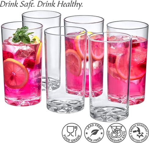 Amazing Abby - Liberty - 16-Ounce Plastic Tumblers (Set of 6), Plastic Drinking Glasses, All-Clear Reusable Plastic Cups, BPA-Free, Shatter-Proof, Dishwasher-Safe in Saudi Arabia