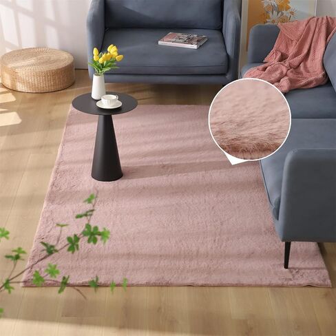KASENTEX Fluffy Faux Fur Soft Area Rugs for Bedroom Living Room Carpet, Home Fuzzy Plush Rug for Dorm, Anti-Slip Rug, 4 x 6 Feet, Blue in Saudi Arabia