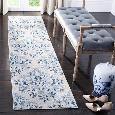SAFAVIEH Brentwood Collection 5'3" x 7'6" Cream/Blue BNT856D Floral Shabby Chic Trellis Non-Shedding Living Room Bedroom Dining Home Office Area Rug in Saudi Arabia
