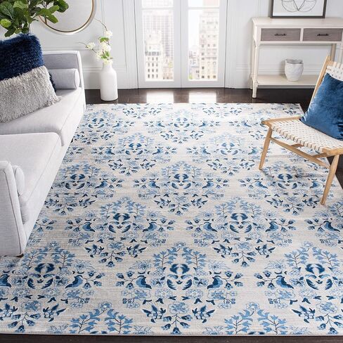 SAFAVIEH Brentwood Collection 5'3" x 7'6" Cream/Blue BNT856D Floral Shabby Chic Trellis Non-Shedding Living Room Bedroom Dining Home Office Area Rug in Saudi Arabia