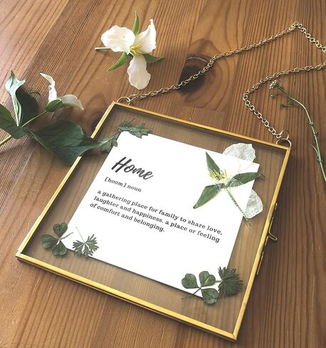 Glass Frame for Pressed Flowers, Leaf and Artwork - Hanging Gold 6x6 Square Metal Picture Frames, Clear Double Glass Floating Frame, Wall Decor Photo Display, Set of 2 Flower Press Frames with Chain in Saudi Arabia