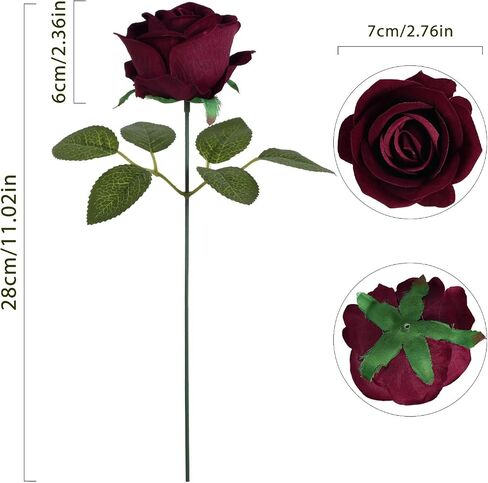 25PCS Artificial Roses Velvet Roses Artificial Flowers Real Look Silk Flowers with Stems for DIY Wedding Party Baby Shower Home Decoration(Burgundy) in Saudi Arabia