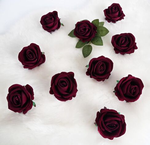 25PCS Artificial Roses Velvet Roses Artificial Flowers Real Look Silk Flowers with Stems for DIY Wedding Party Baby Shower Home Decoration(Burgundy) in Saudi Arabia