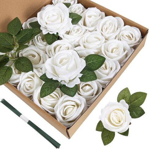 25PCS Artificial Roses Velvet Roses Artificial Flowers Real Look Silk Flowers with Stems for DIY Wedding Party Baby Shower Home Decoration(Burgundy) in Saudi Arabia