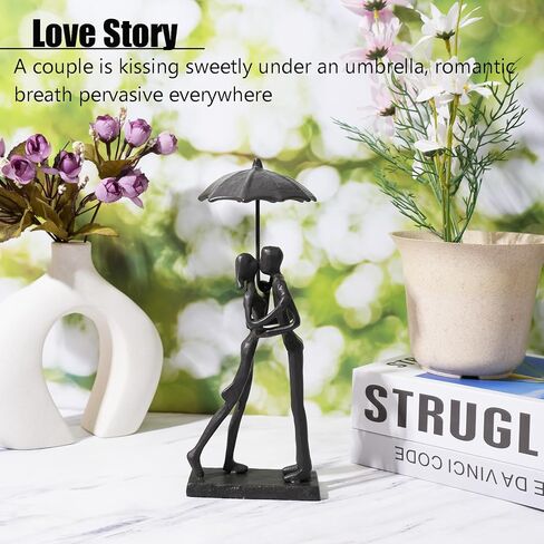 Iron Sculpture Home Decor - Metal Ornament Figurine,Handcrafted Couple Iron Sculpture & Romantic Gift for Weddings and Anniversaries, Perfect for Home and Office Decor (Kiss Under Umbrella) in Saudi Arabia