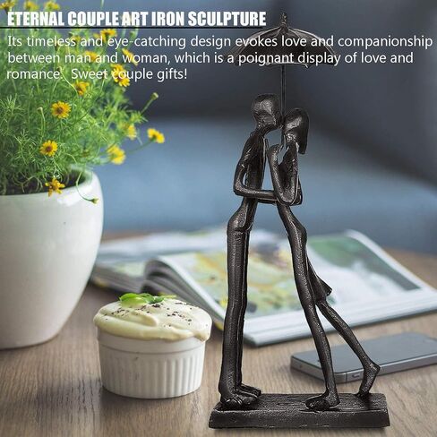 Iron Sculpture Home Decor - Metal Ornament Figurine,Handcrafted Couple Iron Sculpture & Romantic Gift for Weddings and Anniversaries, Perfect for Home and Office Decor (Kiss Under Umbrella) in Saudi Arabia