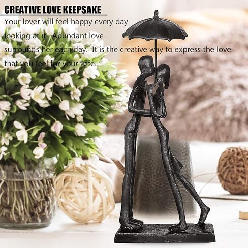 Iron Sculpture Home Decor - Metal Ornament Figurine,Handcrafted Couple Iron Sculpture & Romantic Gift for Weddings and Anniversaries, Perfect for Home and Office Decor (Kiss Under Umbrella) in Saudi Arabia