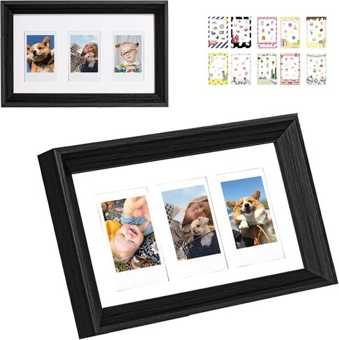 Mini 3 Inch Film Photo Frame for Fuji Polaroid Instax Mini 12/11/99/EVO Instant Camera, Wooden Frame Holds 2.2x3.4 Inches 3 Photos with Sticker for Wall & Tabletop Display (Only One)(Black) in Saudi Arabia