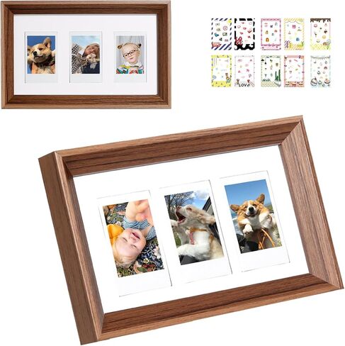 Mini 3 Inch Film Photo Frame for Fuji Polaroid Instax Mini 12/11/99/EVO Instant Camera, Wooden Frame Holds 2.2x3.4 Inches 3 Photos with Sticker for Wall & Tabletop Display (Only One)(Black) in Saudi Arabia