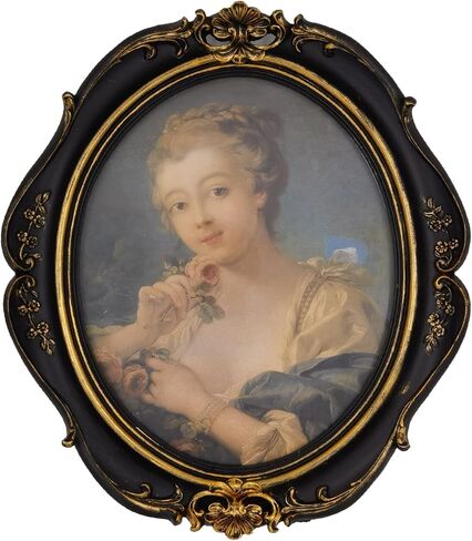 إطار صورة بيضاوي مقاس 8 × 10، أسود بيضاوي، من الراتنج والزجاج، على الطراز الفيكتوري، نمط زهرة ريترو، مثبت على الحائط، 13.38 × 11.42 بوصة، للبالغين من الجنسين in Kuwait