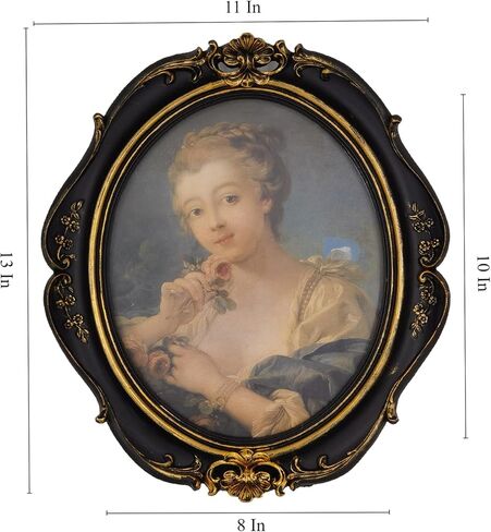 إطار صورة بيضاوي مقاس 8 × 10، أسود بيضاوي، من الراتنج والزجاج، على الطراز الفيكتوري، نمط زهرة ريترو، مثبت على الحائط، 13.38 × 11.42 بوصة، للبالغين من الجنسين in Kuwait