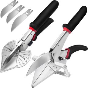 Miter Shears for Wood 2 Pack Quarter Round Cutting Tool Adjustable From 22.5° To 135°,Trim Cutter Hand Tool with Replacement Blades for Molding Trim,Wood,PVC