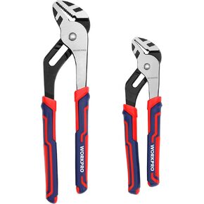 WORKPRO 2-Piece Groove Joint Pliers Set, 10 & 8 Inch Adjustable Water Pump Pliers, Straight Jaw Tongue and Groove Pliers