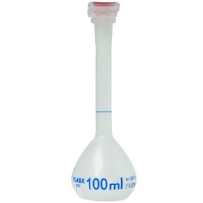 100ml Volumetric Flask with Plug Cap, Polypropylene, Graduated, Marking Spot, Karter Scientific 229W4 (Single)