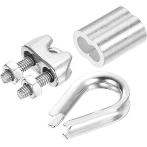 PATIKIL Wire Rope Kit, 24 Pack M5 Stainless Steel Thimbles Wire Rope Cable Clamps Aluminum Crimping Loop Sleeve for 3/16" Wire Rope