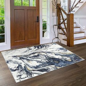 Uphome Abstract Bedroom Runner Rug 2x6 Modern Blue Striped Runner Rug Non-Slip Washable Print Kitchen Rug Contemporary Aesthetic Soft Throw Rugs for Hallway Bathroom Entryway