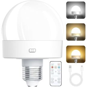 Rechargeable Battery Operated Light Bulbs, 300LM E26 Screw in (Magnetic Detachable) Light Bulb for Lamps with Remote Control Dimmable＆Timer, Wireless Puck Emergency Lamp for Non-Hardwired Wall Sconce