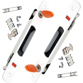 ZHEHUA LINSHI Sliding Glass Door Handle Set,2Pack Sliding Glass Door Handle, Sliding Door Hardware Door Handle Sets,Hook Style, Flush Mount,Keyed (White)