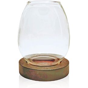 Glass Tealight Candle Holders Retro Votive Candlestick with Wooden Base - Windproof Burn-proof and High Transparency - Perfect for Home Decoration