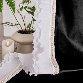 Black Velvet Curtains with Romantic Lace Trim for Living Room, Room Darkening Luxury Window Curtains 84 inches long, Rod Pocket & Back Tab, W52 x L84 inches, 2 Panels Set