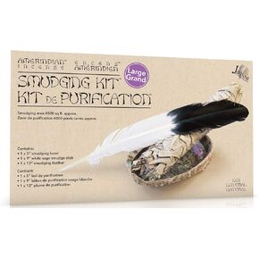Amerindian XL White Sage Smudge Kit - 12" Feather & 9" Sage Bundle - Premium Cleansing, Blessing, Purification for Home & Aura