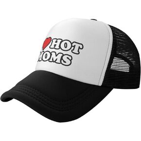I Love Heart Hot Moms Funny Adjustable Mesh Trucker Hat for Adults Unisex Classic Hats Fishing Caps Black