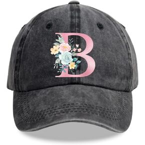 A-Z Personalized Hats for Women Girls, Adjustable Cotton Cute Letter Flower Baseball Cap