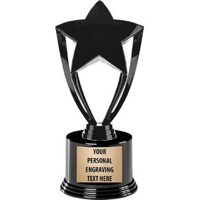 Crown Awards Black Star Trophies with Custom Engraving, 7.25" Personalized Black Star Trophy On Deluxe Round Base Prime