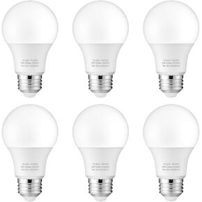 12V LED Bulb 6W(50W Equivalent), Daylight 5000K, 12V-24V AC/DC, 600 Lumens, Non-Dimmable, A19 12V DC LED Light Bulbs, E26 Base, Pack of 6