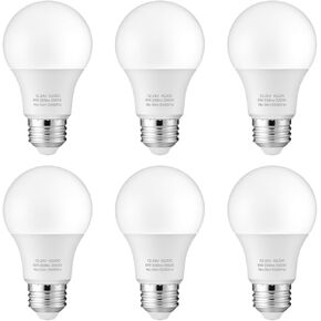 12V LED Bulb 6W(50W Equivalent), Daylight 5000K, 12V-24V AC/DC, 600 Lumens, Non-Dimmable, A19 12V DC LED Light Bulbs, E26 Base, Pack of 6