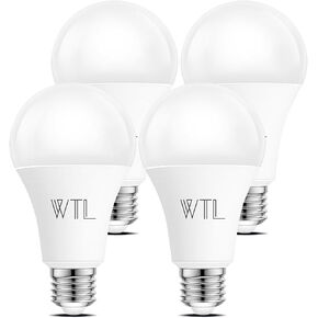 WTL A19 LED Light Bulbs 100 Watt Equivalent (Not Dimmable), 3500K Natural White, 1600 Lumens, E26 LED Bulbs 15W, Energy Saving Light Bulb for Living Room (4 Pack)
