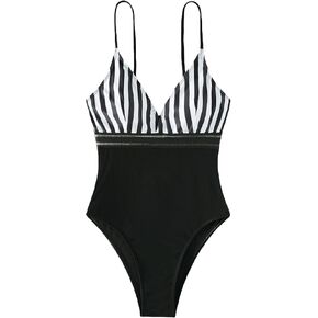 Milumia Women's Striped Onepiece Swimsuit Contrast Mesh Spaghetti Strap Bathing Suit in Saudi Arabia
