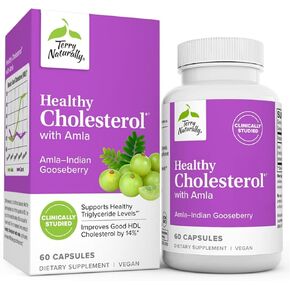 Terry Naturally Healthy Cholesterol with Amla - 60 Capsules - Supports Healthy Triglyceride Levels & Good HDL - Non-GMO, Vegan, Kosher - 30 Servings