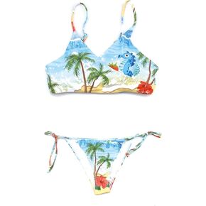 Two Piece Halter Padded Top Tie Side Bottom Triangle Bikini Bathing Suit