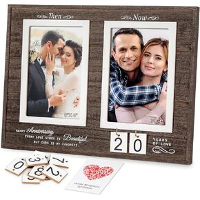 Then & Now Anniversary Picture Frame, 1-99 Years Wedding Gift Ideas - Anniversary Wood Photo Frame, Engagement Bridal Shower Gifts with Sentimental Quote - Holds 2 4x6 Inches Photos (Then & Now)