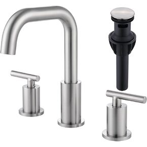 Bathroom Faucet 3 hole Black and Gold, 2 Handle Bathroom Faucet for Sink Gold and Black with Pop Up Drain and Supply Lines, 8 inch Widespread Bathroom Sink Faucet JU-TE-3001-TBG