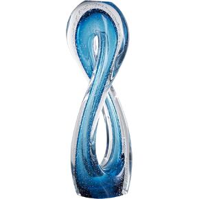 Deco 79 Glass Abstract Decorative Sculpture Cutout Oval Ombre Home Decor Statue with Bubble Texturing and Clear Accents, Accent Figurine 16" x 4" x 11", Dark Blue