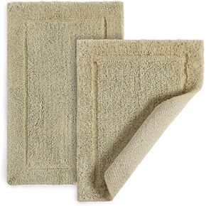 DwellStudio Non-Slip Back Cotton Bath Rugs: Luxurious Comfort and Anti-Slip Protection in Grey - 2pc Set