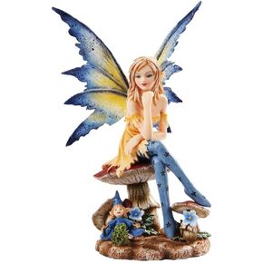 Pacific Giftware PTC 6 Inch The Magician Fairy Sitting on Mushrooms Statue Figurine