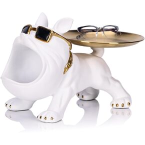White Bulldog Tray Statue Cool Bulldog Storage Decoration Key Bowl for Entryway Table, Funny Dog Candy Dish Key Holder Bowl, For Modern Home Decor Office Desk French Decor Hippo Candy Dish Gifts