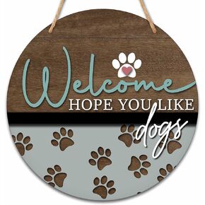 Welcome Hope You Like Dogs Sign, 10" Dogs Lovers Wooden Hanging Sign, Front Door Decor Dog Lover Dog Decor Sign for Front Porch Door Wreath Hanger Welcome Home Decor - A25 in Kuwait