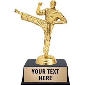Crown Awards Martial Arts Trophies with Custom Engraving, 6" Personalized Martial Arts Side Kick Trophy On Black Base Prime