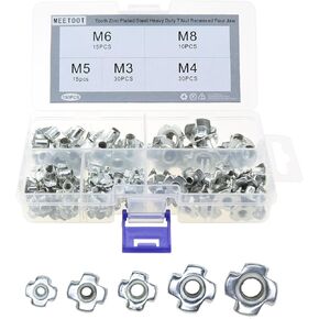 100PCS Assortment Set of 4 Tooth Zinc Plated Steel Heavy Duty T Nut Recessed Four Jaw Nut for Sheet Metal and Household Appliance and Toy and Furniture